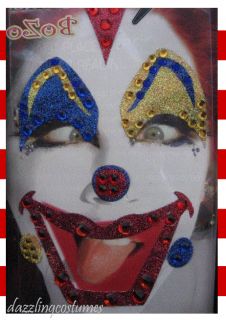 xotic eyes body art applications stick on bozo clown face glitter gems 