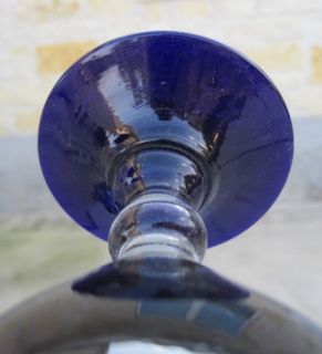Mexican Glass Goblet Hand Blown Amethyst Purple Bowl w Cobalt Blue 