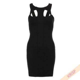 Cut Out Bodycon Dress Mini Bandage Panel Tailored Fitted Wiggle Party 