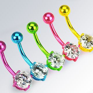Neon Titanium Clear Gem Belly Navel Rings Body Jewelry
