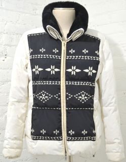Bogner White Black Embroidered Faux Fur Down Puffer Ski Jacket Coat 