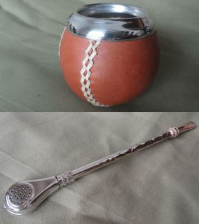 Mate Gourd Bombilla Set Cup and Straw to Drink Yerba Mate Leather 