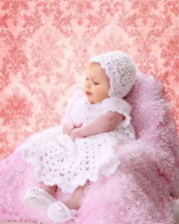   Christening Gift Set Dress Gown Bonnet Booties Shoes 0 3 Month