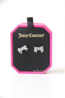New Juicy Couture Silver Pave Bow Stud Earrings