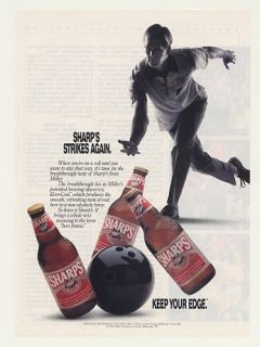 1991 Miller Sharps Beer Bottles Bowling Print Ad