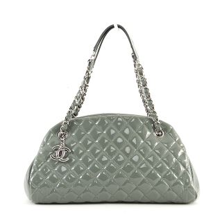 Chanel Grey Just Mademoiselle Patent Leather Bowling Bag