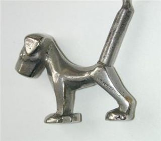 Old Nickel Plated Brass Figural Terrier Dog Corkscrew Registration 