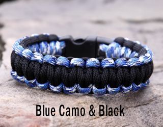 550 Paracord Survival Bracelet Blue Camo Black