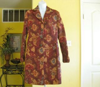 CAbi Rose Bordeaux Tapestry Coat Long Jacket Artsy BUTTONS10 749 