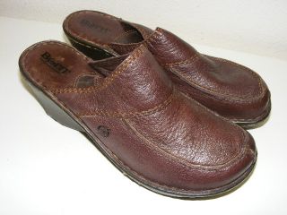 Born Brown Leather Wedge Mule Slide Clog Shoe Womens 9 40 5 Excellent 