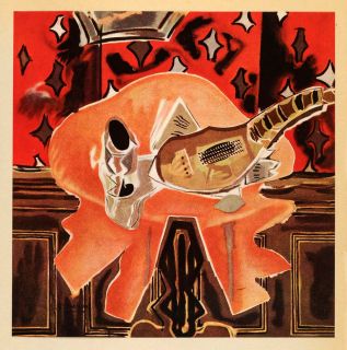 1956 Tipped in Print Georges Braque Red Table Mandolin Musical 