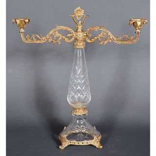 Italian Brass Candleholder with 24 Lead Crystal Base