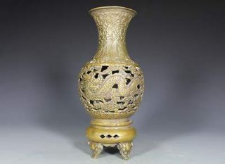 Chinese Old Brass Collectibles Decorated Handwork Hollow Out Dragon 