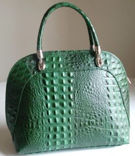 Genuine Green Cayman Embossed Leather Handbag Tote Strap Made in Italy 