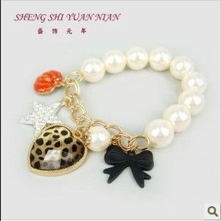 Betsey Johnson The peach heart leopard Bow elastic bracelet SL224