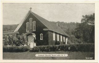Catholic Church, Brant Lake, New York, c1930s. Post card is unused