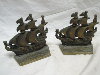 PR Vintage Brass Nautical Sailing SHIP Bookends Galleon Boat