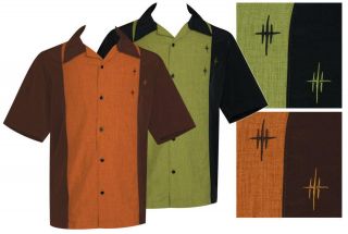   Black & Green CROSSHATCH Classic Retro Short Sleeve Bowling Shirt S 3X