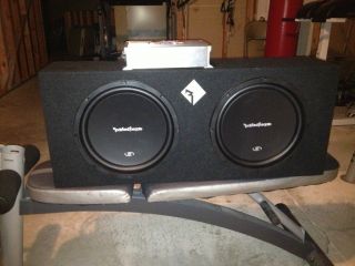 Two 12 inch Rockford Fosgate Subwoofers in Box Plus 1500 Boss Amp 