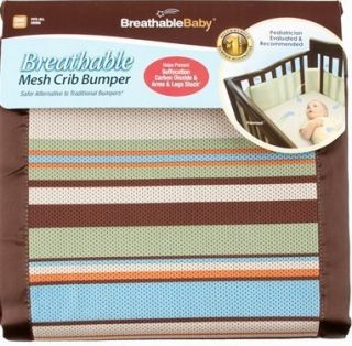 New Breathablebaby Mesh Bumper Blue Brown Sage Stripes Fits All Cribs 