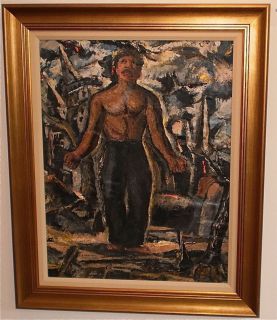   The Struggle Black Man Oil Painting 1946 Samuel Brecher Listed