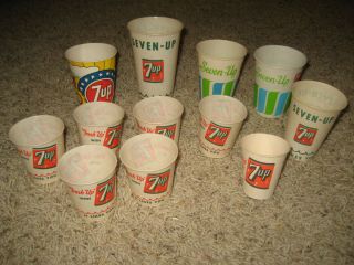 Large lot of Seven Up 7 up Soda Pop Sample Cups in different sizes and 