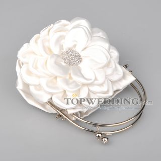 Lady Wedding Party White Four Tiered Floral Satin Bridal Handbag with 