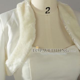 Lady Long Sleeve Ivory Faux Fur Bridal Shawl Wrap Stole for Party 