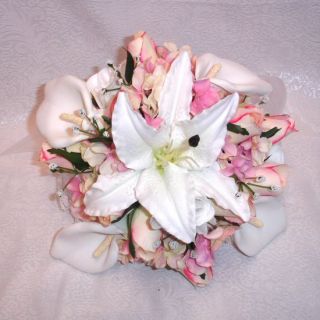   White Calla Lily Hydrangea Bridal Bouquet Silk Wedding Flowers