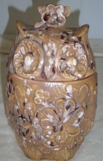 CERAMIC OWL COOKIE JAR SIGNED AND DATED 1974