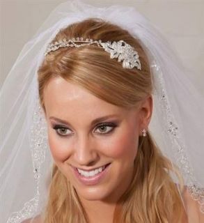   Rhinestone Crystal Floral Bridal Headband Sidepiece Gorgeous