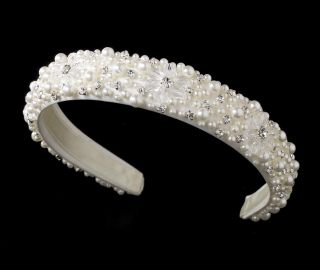 White Bridal Headband w Swarovski Crystals Rhinestones and Pearls 