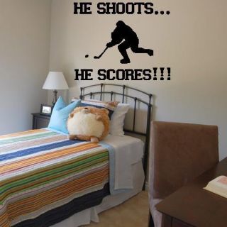 He Shoots He Scores Hockey Wall Lettering Decal Vinyl