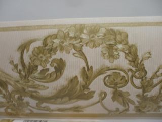 Off White Satin Border with Metallic Gold Flowers by Brewster