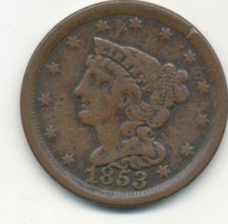 1853 HALF CENT BRAIDED HAIR DESIGN NICE CIRCULATED TYPE COIN