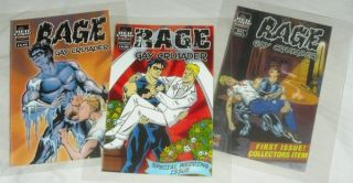   Folk QAF Rage comic lot of three laminated Covers Brian Justin Michael