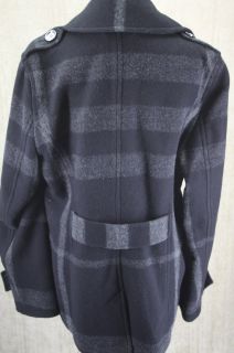 Burberry Brit Check Print Cotton Wool Peacoat Size 14 $995 Nova Smoke 