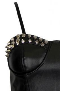 Womens Ladies Bralet Faux Leather Front Studded Spike Zip Back Top UK 