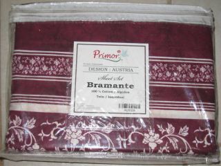 Primor Bramante Austia Red Floral Stripe Twin Sheet Set