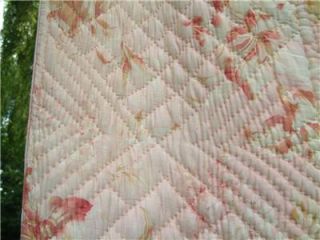 Antique Vintage Wool Filled Floral Pink Welsh Quilt