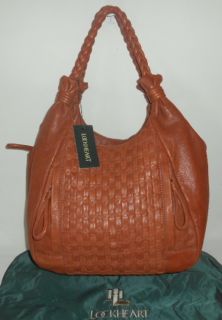   PURSE CURRY BROWN LAMBSKIN LEATHER BRIE BASKETWEAVE HOBO TOTE NWT $625