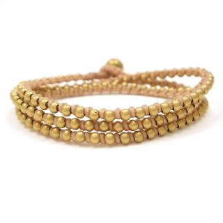   Wrap Mini Brass Beads Single Strand Tan Cotton Rope Bracelet