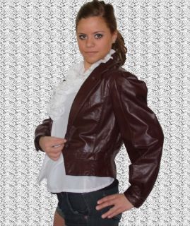 Vtg Brown Leather Wide Lapel Puff Sleeve Short Jacket 8