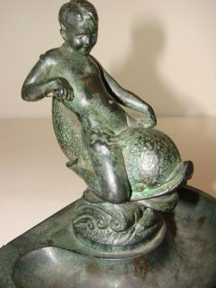 Bronze Bookends Boy on Dolphin 1927 Stevens Hotel Chi