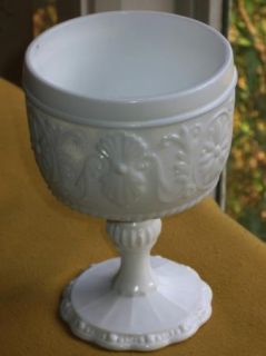 Vintage Brockway Glass Works Milk Glass Filigree Chalis Goblet