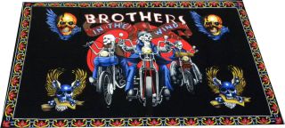 Brothers In The Wind Skull Bikers 100% Cotton Wall hanger / Tapestry 