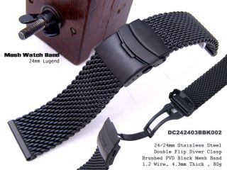 24mm PVD Black Stainless Steel Mesh Watch Band Strap