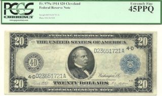 1914 $20 Cleveland Ohio Federal Reserve Note Superb PCGS Extra Fine 45 