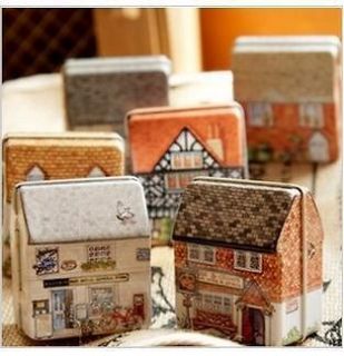 lovely mini full painted small house tin box jewelry box