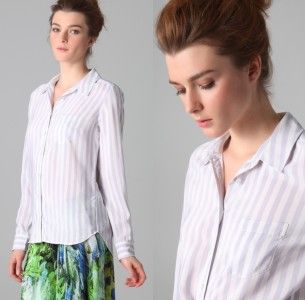   Equipment Brett Jagger Stripe Silk Shirt Blouse Lavender XS/S/M $248